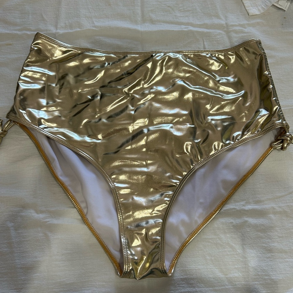 SHEIN Gold Metallic Bikini with Adjustable Side Ties